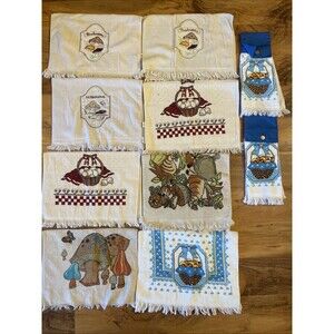 Lot Of 10 Adorable Vintage Mushroom Kitchen Hand Dish Towels MCM Cottage Core